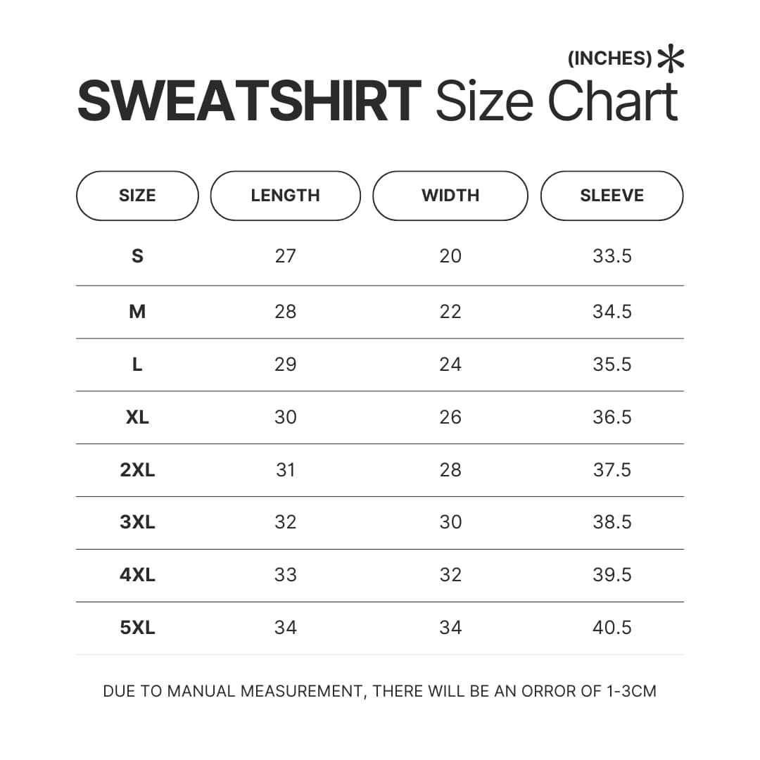 Sweatshirt Size Chart - Guild Wars 2 Merch