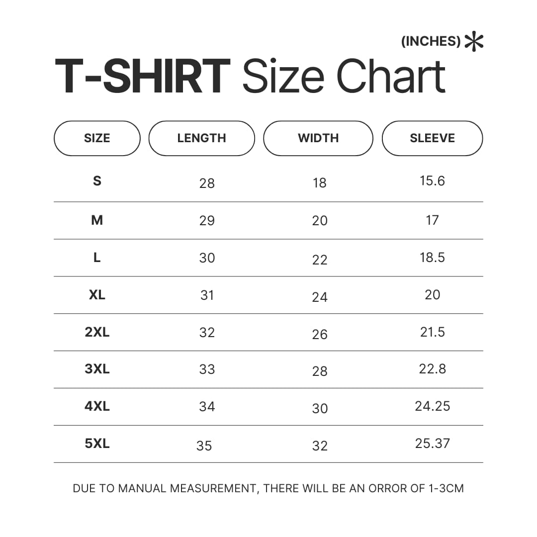 T shirt Size Chart - Guild Wars 2 Merch